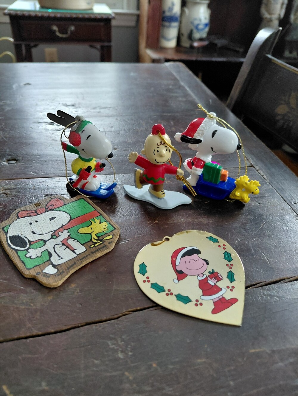Vintage 50s 80s Peanuts Snoopy ornaments collection - 5 holiday ornament set